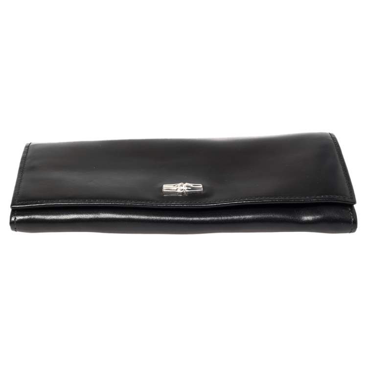Pre Owned Longchamp Black Glossy Leather Roseau Continental Wallet