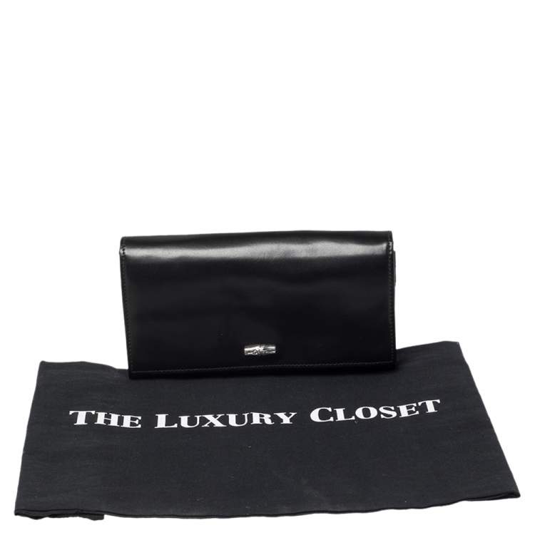 Pre Owned Longchamp Black Glossy Leather Roseau Continental Wallet