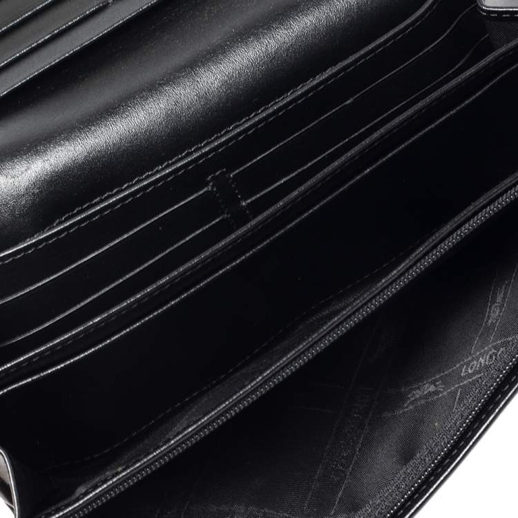 Pre Owned Longchamp Black Glossy Leather Roseau Continental Wallet