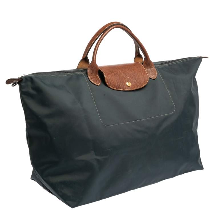 Pre Owned Longchamp Blue Nylon Large Le Pliage Travel Bag