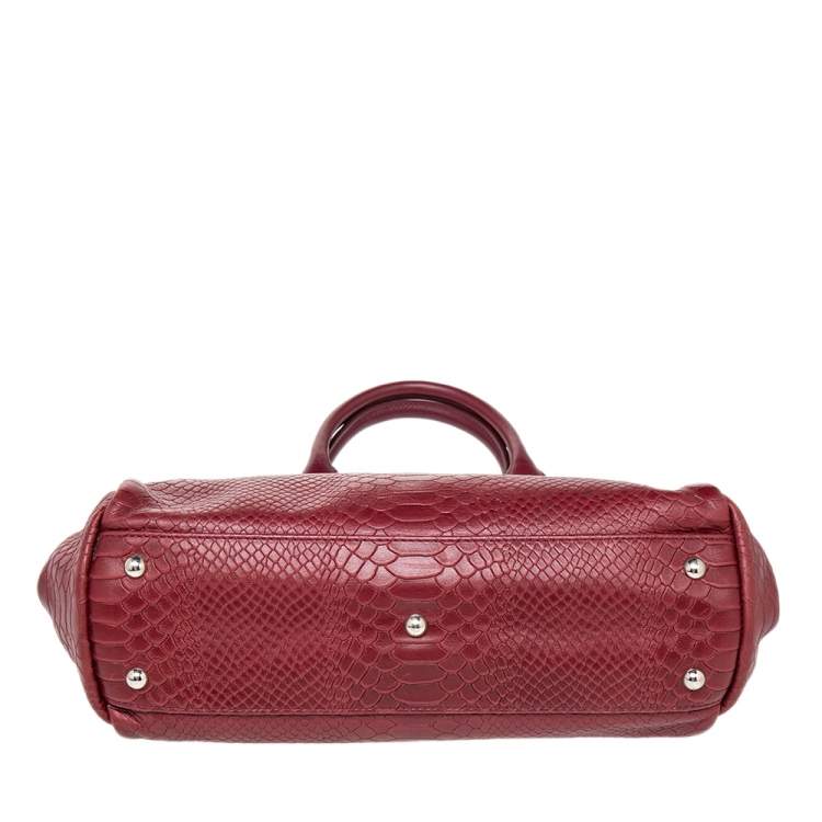 Pre Owned Longchamp Burgundy Python Embossed Leather Gatsby Tote
