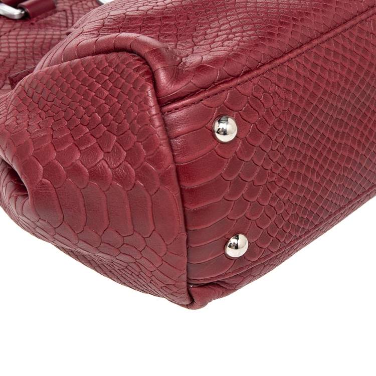 Pre Owned Longchamp Burgundy Python Embossed Leather Gatsby Tote