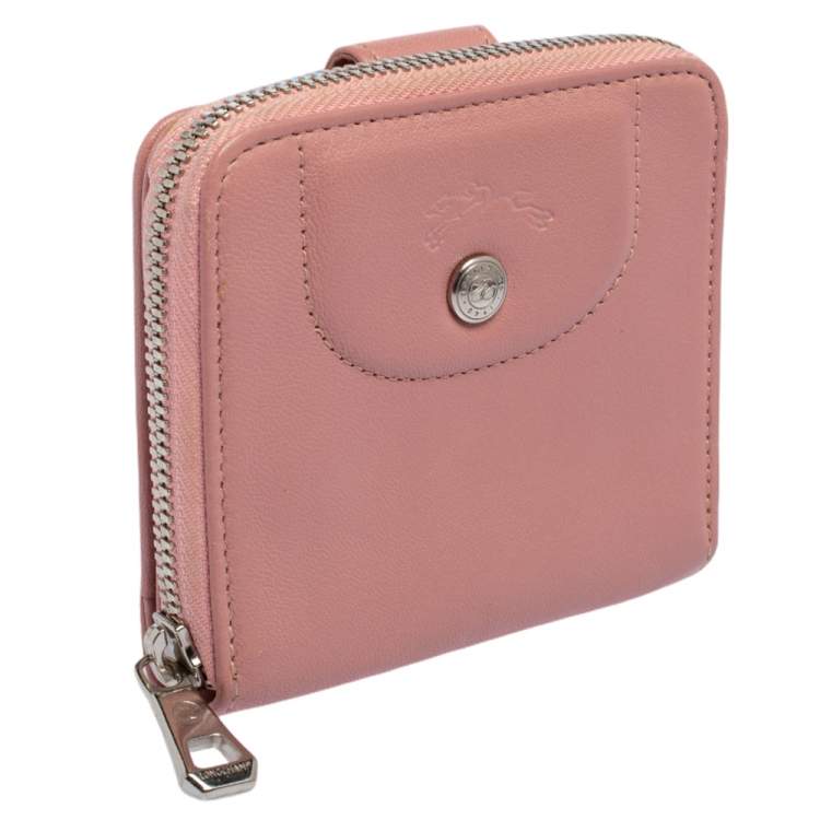 Pre Owned Longchamp Pink Leather Le Pliage Compact Wallet