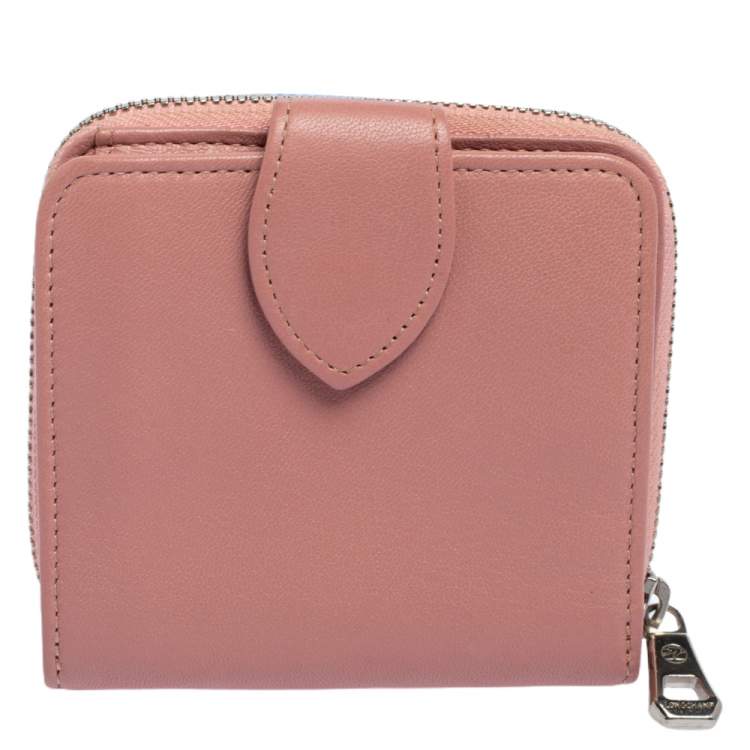 Pre Owned Longchamp Pink Leather Le Pliage Compact Wallet