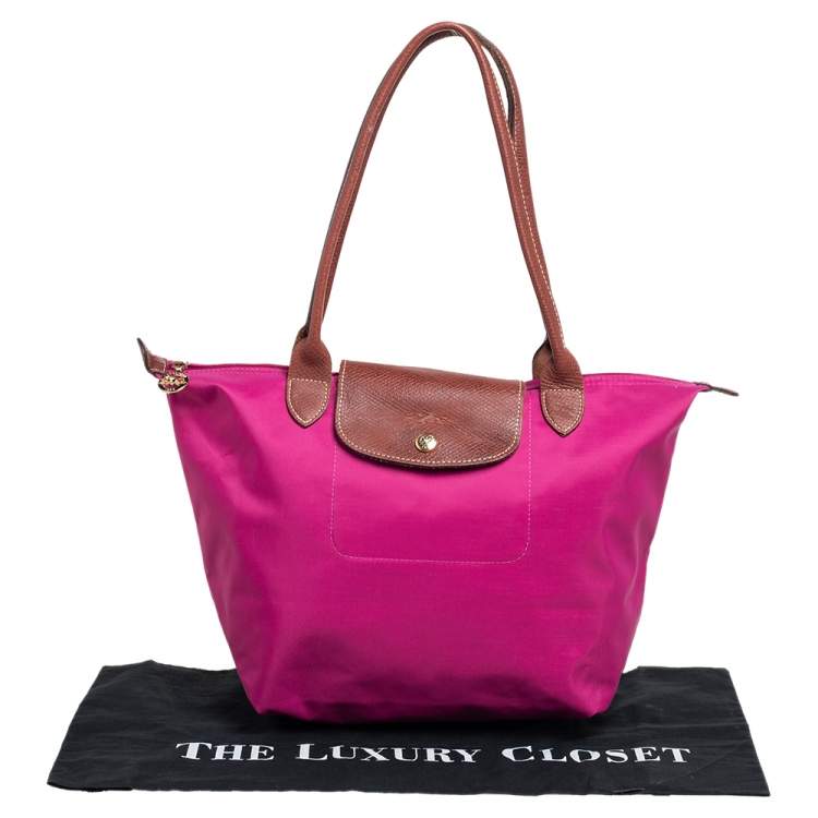 Pre Owned Longchamp Pink Nylon and Leather Le Pliage Tote