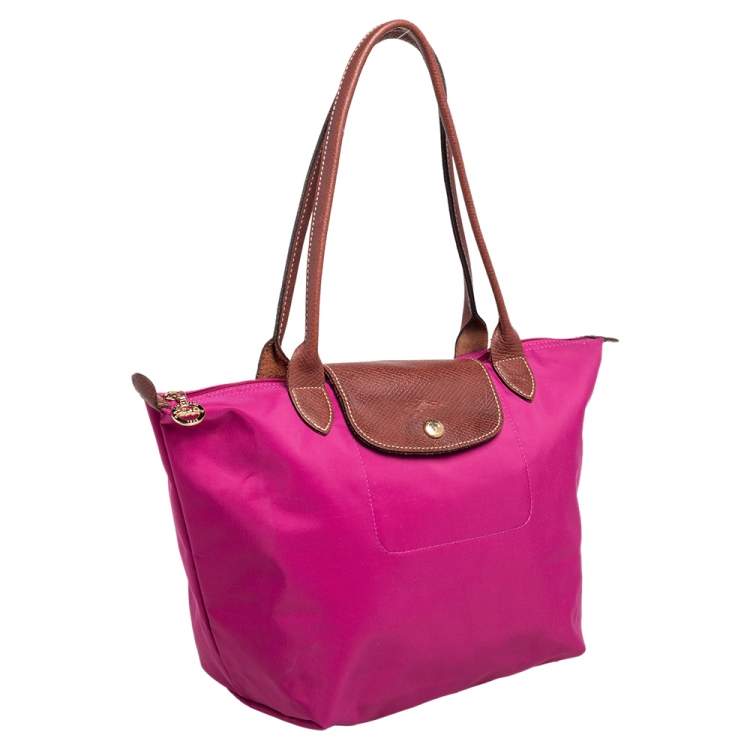 Pre Owned Longchamp Pink Nylon and Leather Le Pliage Tote
