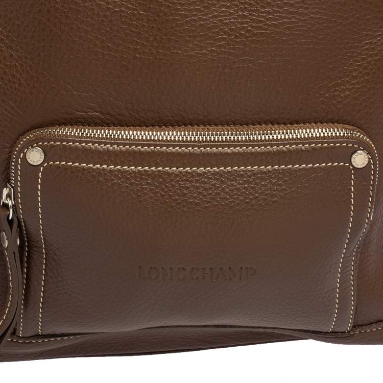 Pre Owned Longchamp Brown Grained Leather Convertible Tote