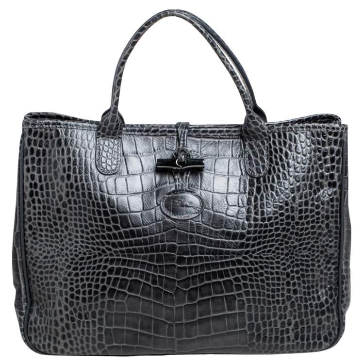 Longchamp navy blue leather roseau shoulder bag, Luxury, Bags