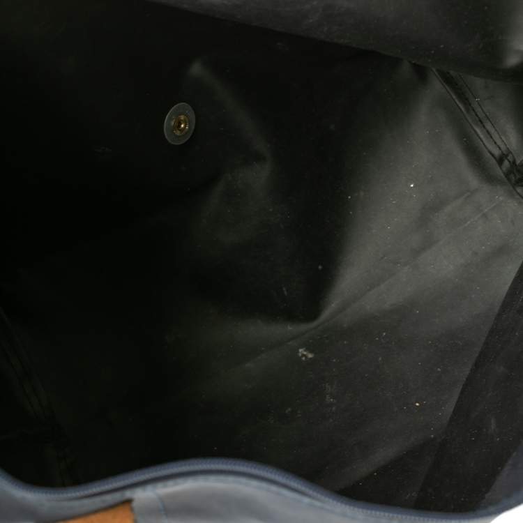 Pre Owned Longchamp Navy Blue Nylon and Leather Le Pliage Tote
