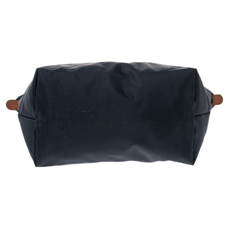 Pre Owned Longchamp Navy Blue Nylon and Leather Le Pliage Tote
