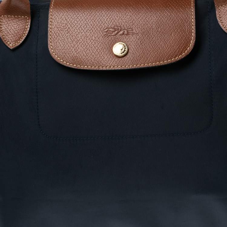 Pre Owned Longchamp Navy Blue Nylon and Leather Le Pliage Tote