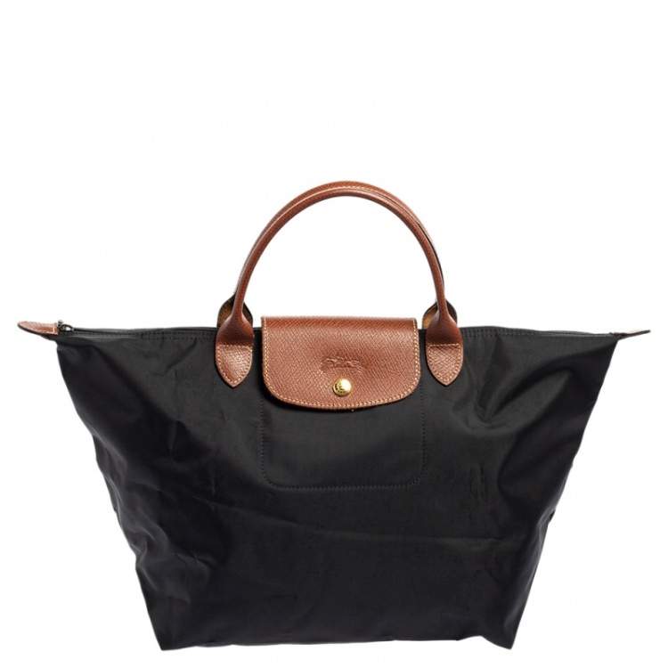 Pre Owned Longchamp Black Nylon and Leather Le Pliage Tote