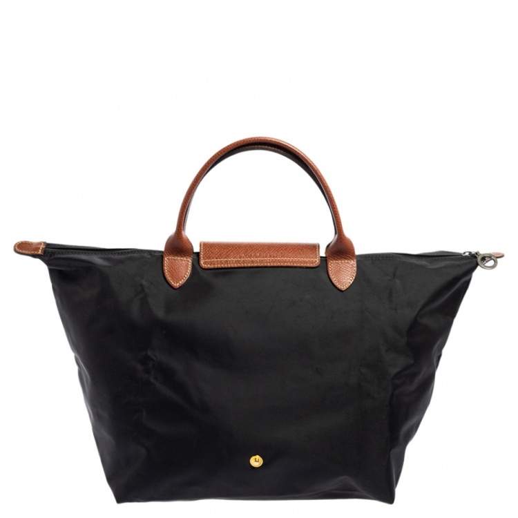 Pre Owned Longchamp Black Nylon and Leather Le Pliage Tote