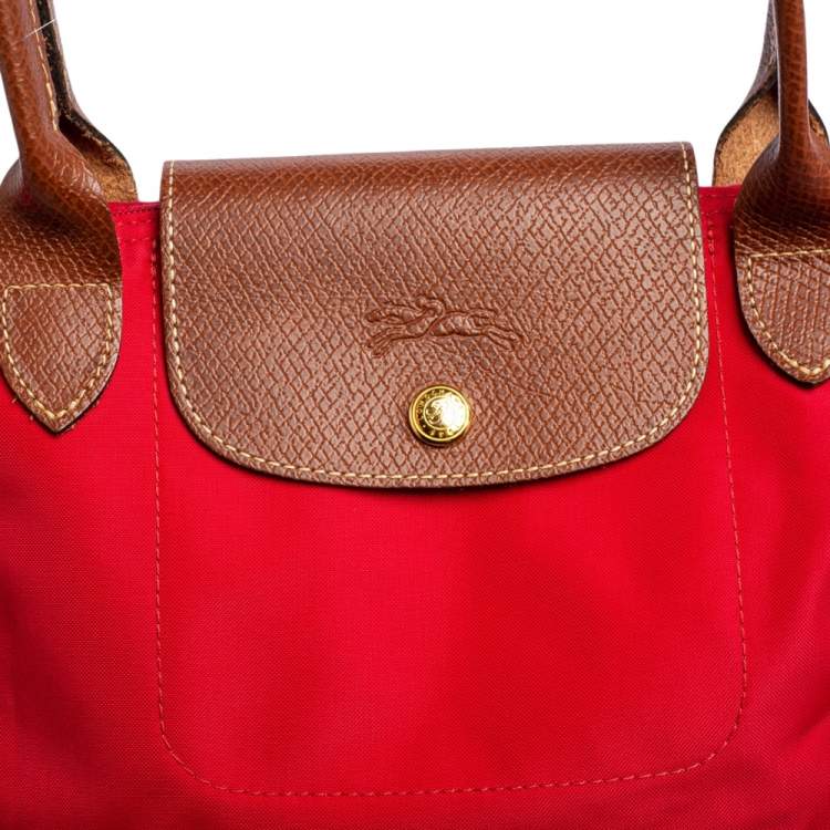 Pre Owned Longchamp Red Nylon and Leather Le Pliage Tote