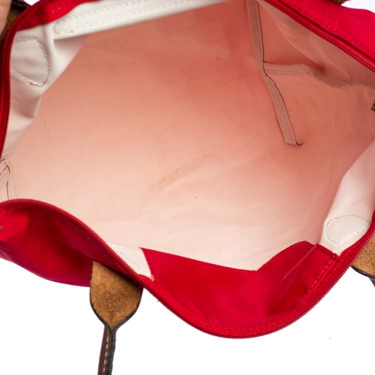 Pre Owned Longchamp Red Nylon and Leather Le Pliage Tote