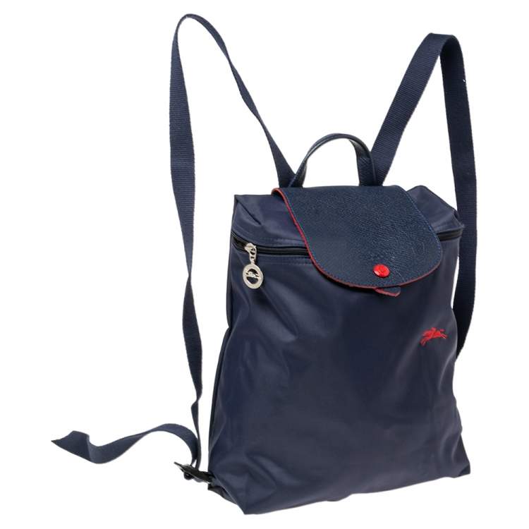 Pre Owned Longchamp Navy Blue Nylon Le Pliage Backpack