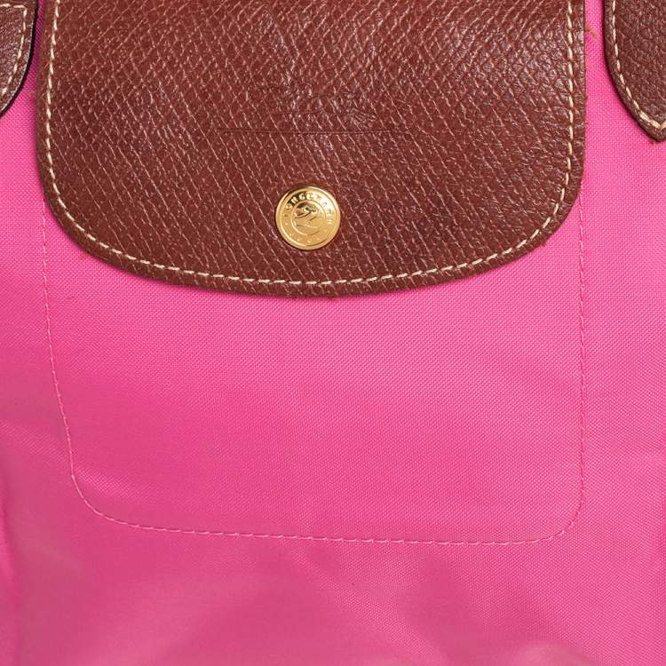 مملوكة مسبقًا Longchamp Pink/Brown Nylon and Leather Le Pliage Tote