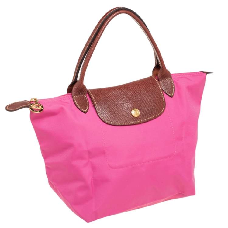 مملوكة مسبقًا Longchamp Pink/Brown Nylon and Leather Le Pliage Tote
