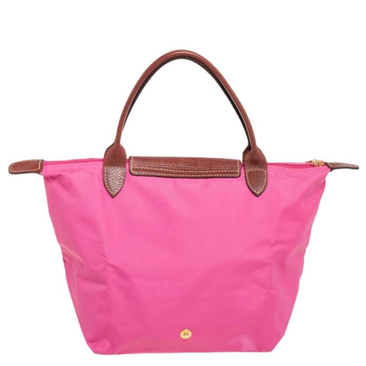 مملوكة مسبقًا Longchamp Pink/Brown Nylon and Leather Le Pliage Tote