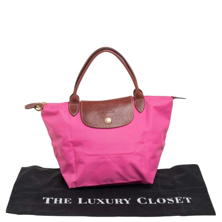 مملوكة مسبقًا Longchamp Pink/Brown Nylon and Leather Le Pliage Tote