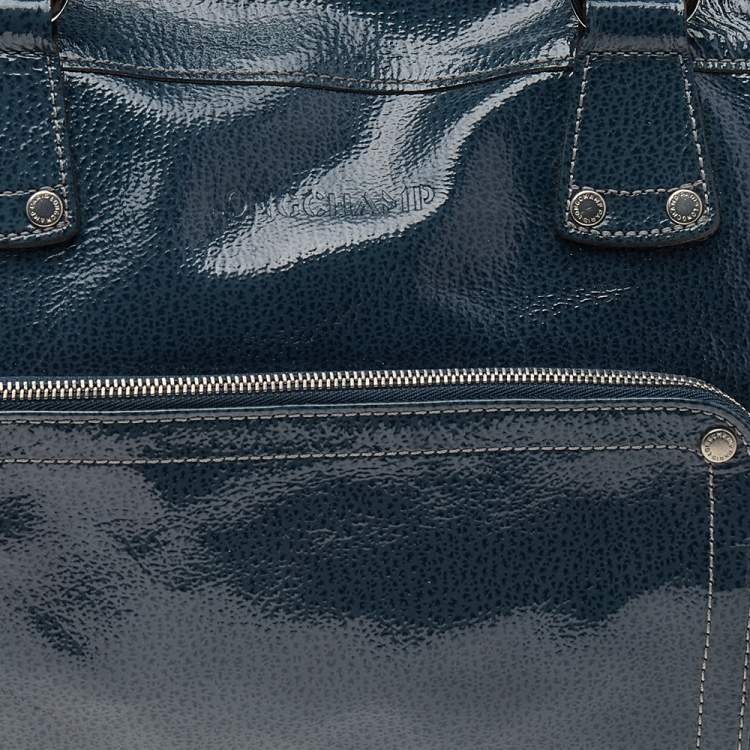Pre Owned Longchamp Blue Patent Leather Tote