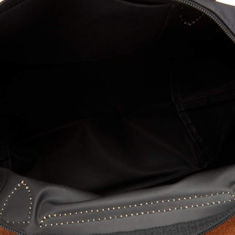 مملوكة مسبقًا Longchamp Black/Brown Nylon And Leather Small Short Le Pliage Tote