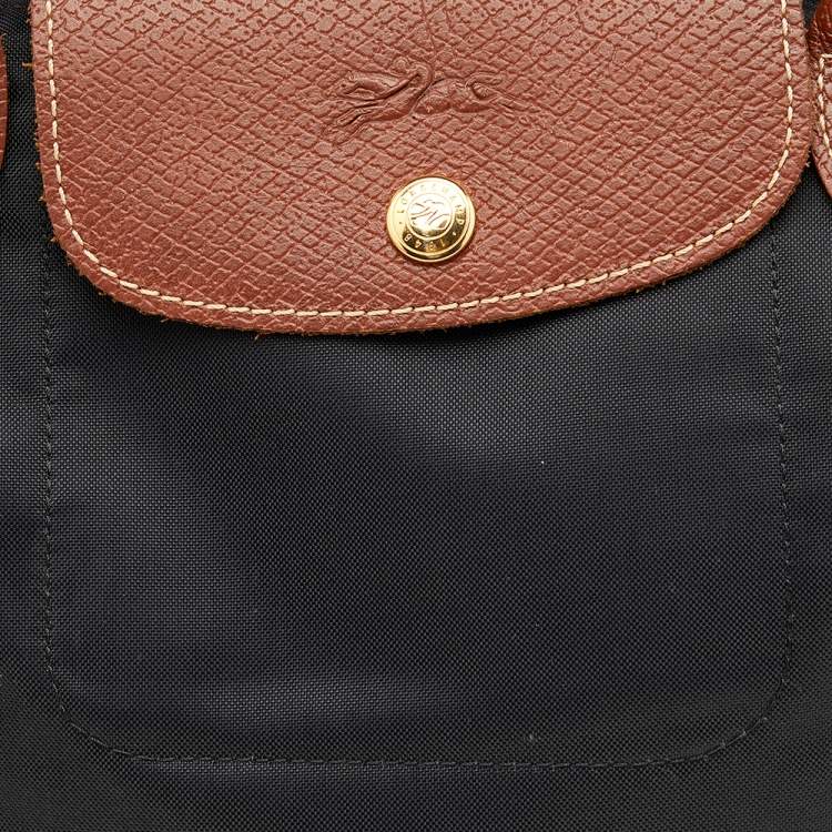 مملوكة مسبقًا Longchamp Black/Brown Nylon And Leather Small Short Le Pliage Tote