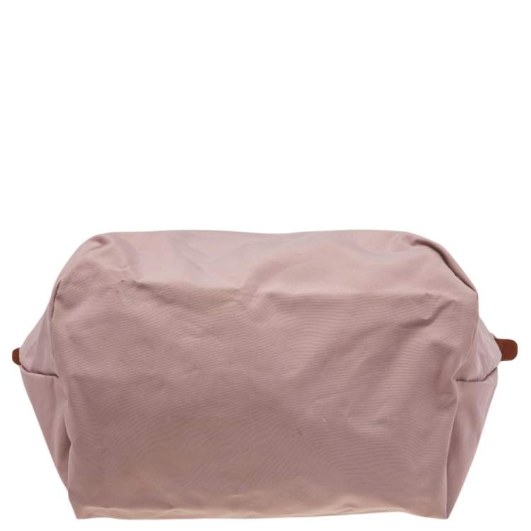 Pre Owned Longchamp Pink/Brown Nylon And Leather Le Pilage Tote