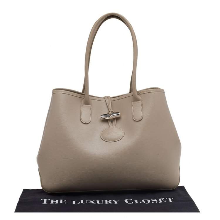Pre Owned Longchamp Beige Leather Roseau Tote