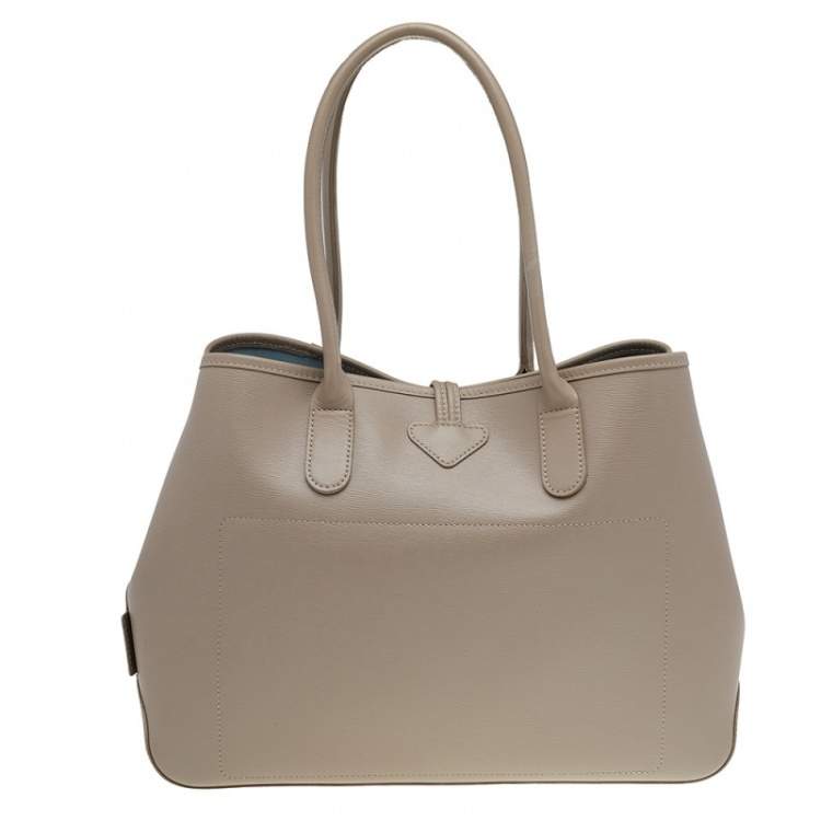 Pre Owned Longchamp Beige Leather Roseau Tote