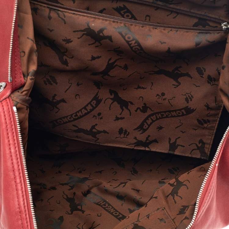Pre Owned Longchamp Red Leather Le Pliage Tote