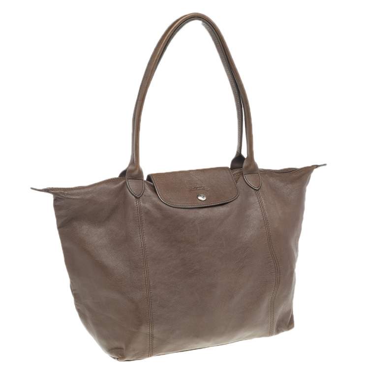 مملوكة مسبقًا Longchamp Dark Brown Leather Le Pliage Travel Bag