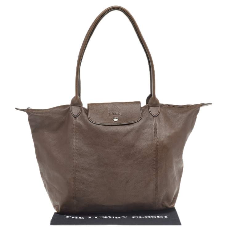 مملوكة مسبقًا Longchamp Dark Brown Leather Le Pliage Travel Bag