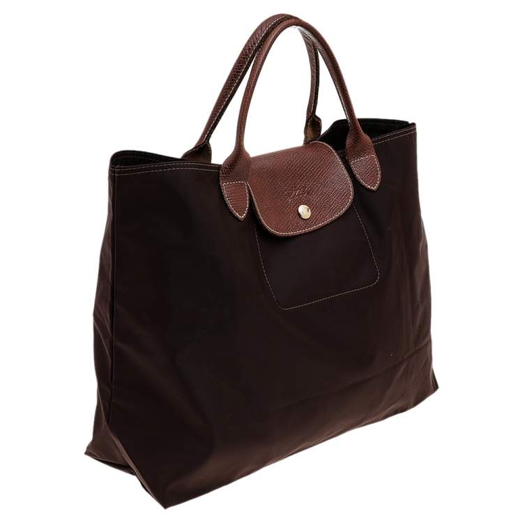 مملوكة مسبقًا Longchamp Brown Nylon And Leather Medium Le Pliage Tote