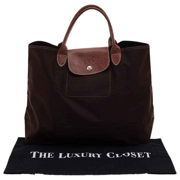 مملوكة مسبقًا Longchamp Brown Nylon And Leather Medium Le Pliage Tote