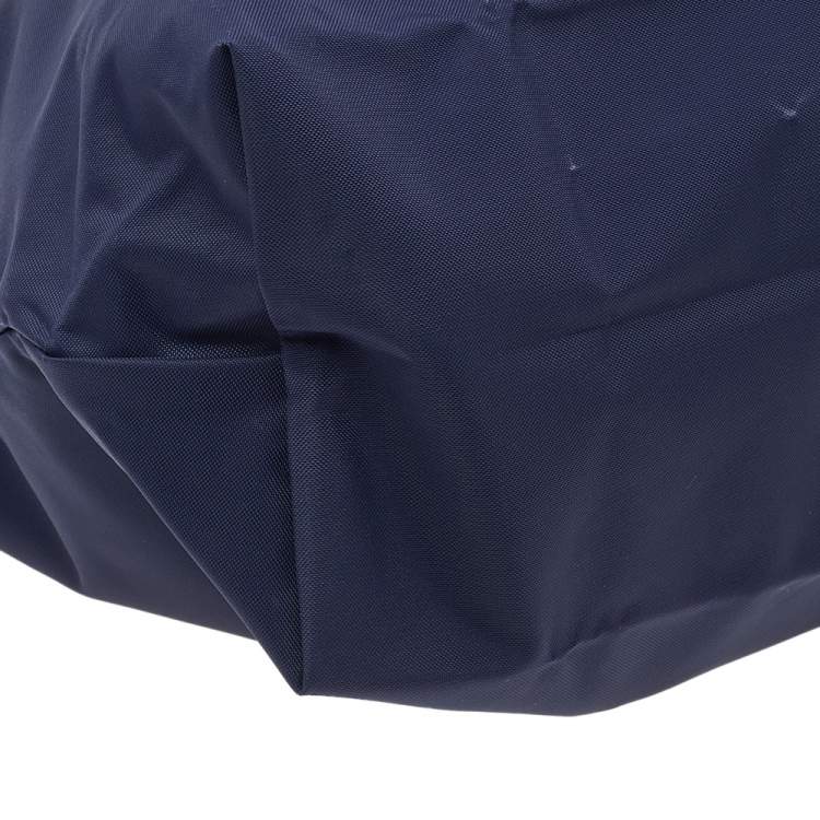 Pre Owned Longchamp Navy Blue/Brown Nylon And Leather Medium Le Pliage Tote
