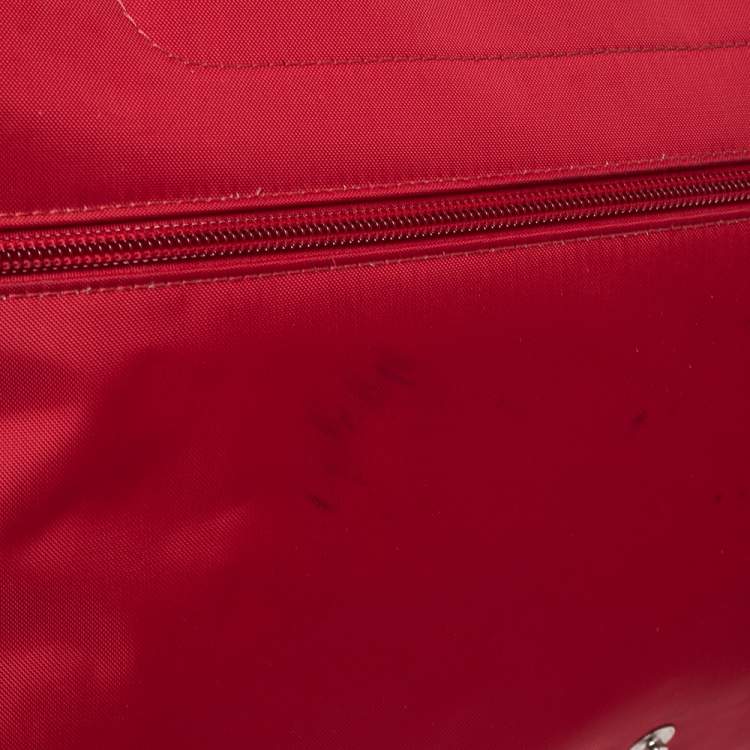 Pre Owned Longchamp Red Polyamide Canvas And Leather Le Pliage Expandable Travel Duffel