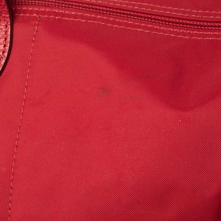 Pre Owned Longchamp Red Polyamide Canvas And Leather Le Pliage Expandable Travel Duffel