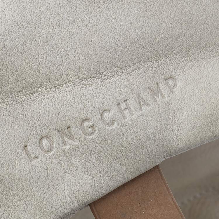 Pre Owned Longchamp Beige Leather Front Pocket Boston Bag