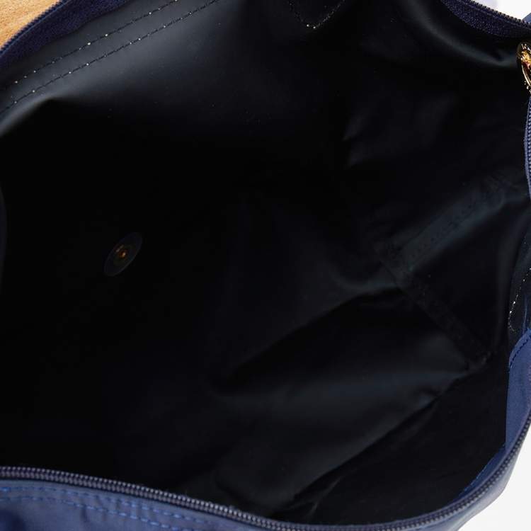 Pre Owned Longchamp Navy Blue/Brown Nylon And Leather Small Le Pliage Tote