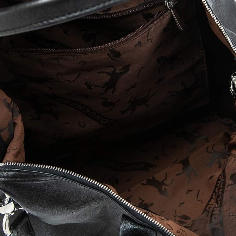 Pre Owned Longchamp Black Soft Leather Le Pliage Cuir Tote