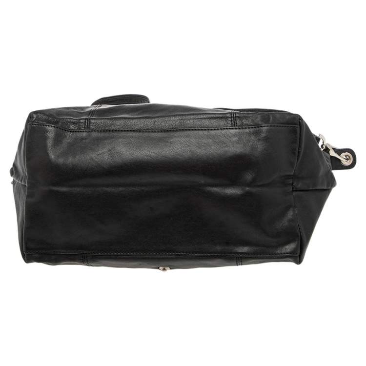 Pre Owned Longchamp Black Soft Leather Le Pliage Cuir Tote