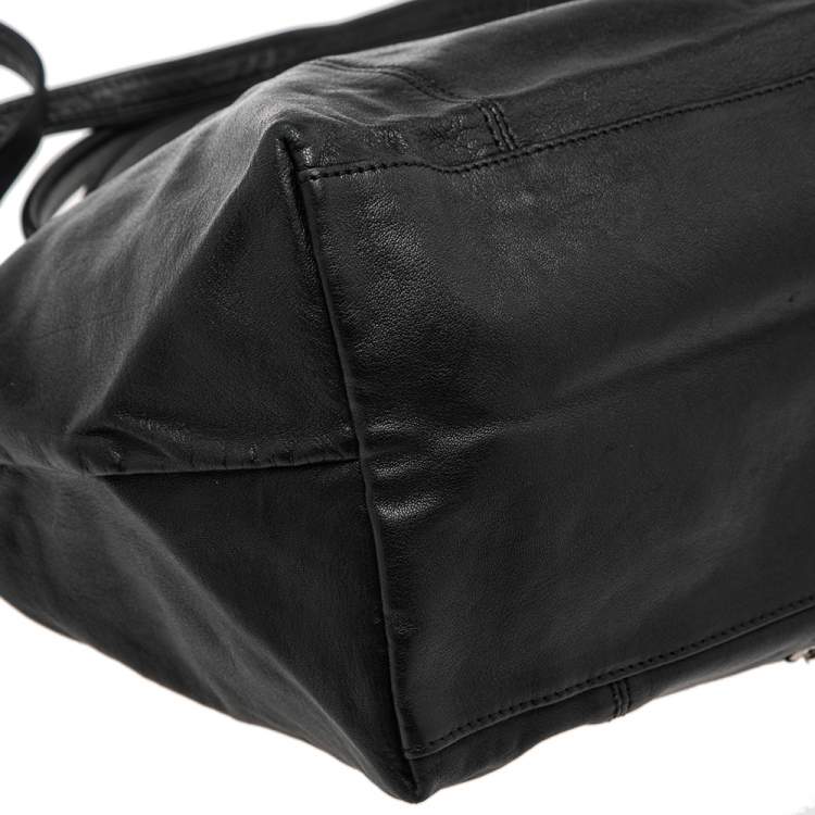 Pre Owned Longchamp Black Soft Leather Le Pliage Cuir Tote