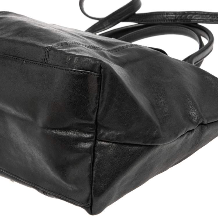 Pre Owned Longchamp Black Soft Leather Le Pliage Cuir Tote