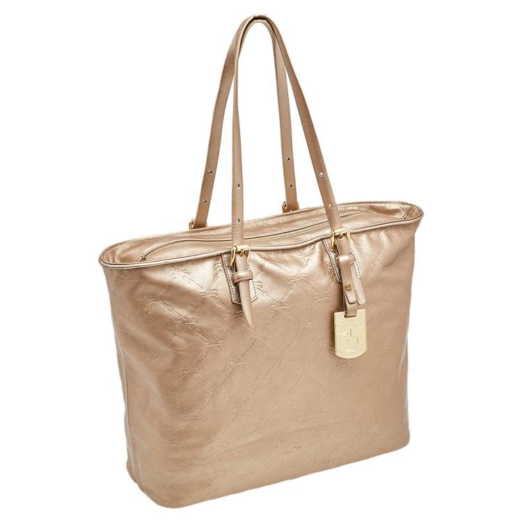 Pre Owned Longchamp Gold Leather Large LM Cuir Shopping Tote