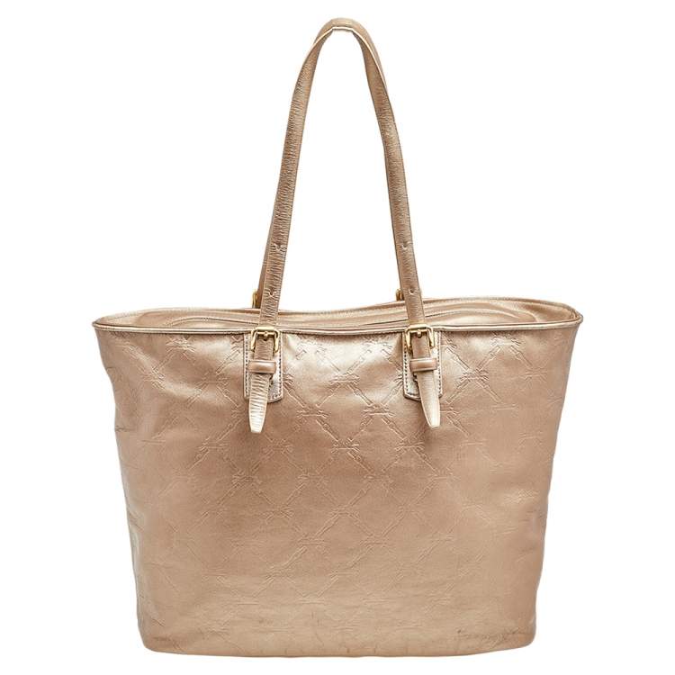 Pre Owned Longchamp Gold Leather Large LM Cuir Shopping Tote