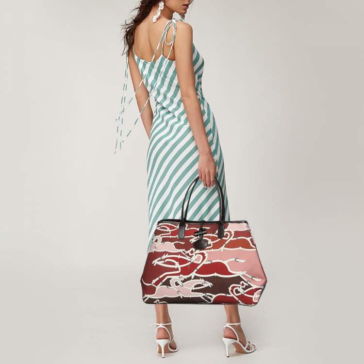 Pre Owned Longchamp Multicolor Canvas And Leather Roseau Shopper Tote