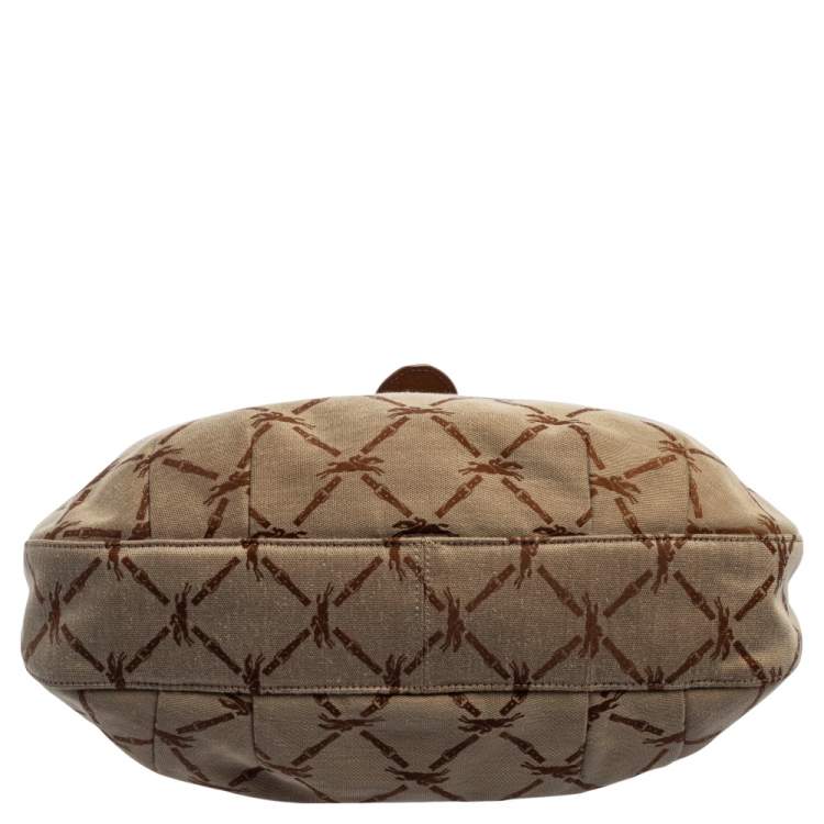 Pre Owned Longchamp Brown/Beige Horse Print Canvas And Leather Hobo 