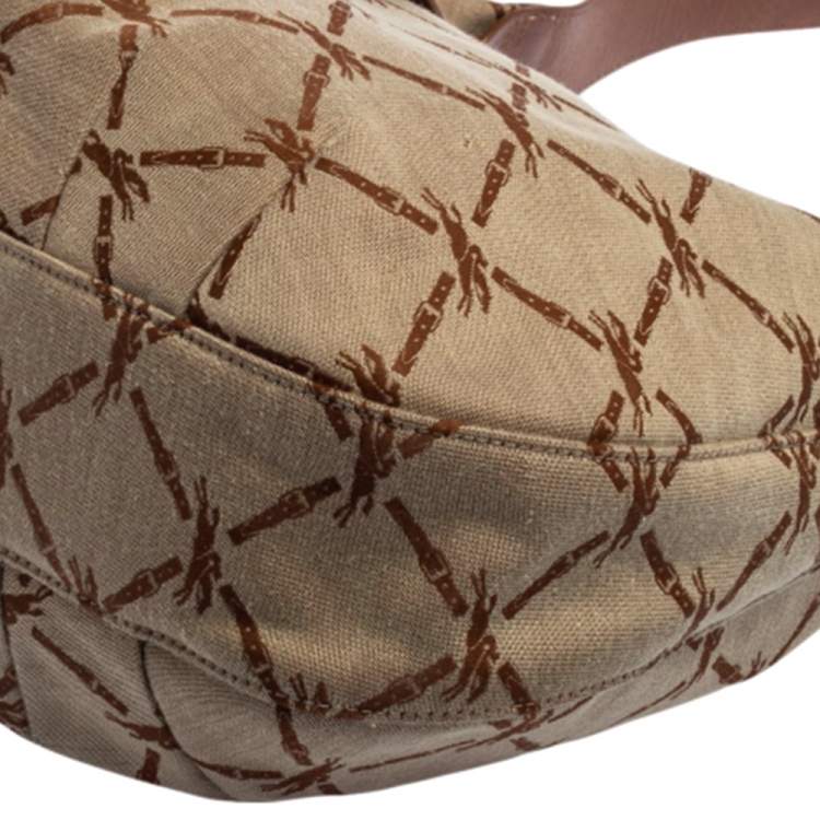 Pre Owned Longchamp Brown/Beige Horse Print Canvas And Leather Hobo 