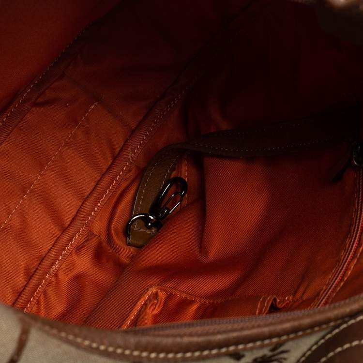 Pre Owned Longchamp Brown/Beige Horse Print Canvas And Leather Hobo 